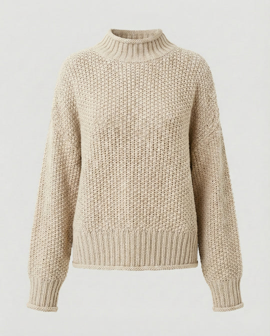 Damen kuscheliger Strickpullover mit hohem Kragen und weit geschnittenen Ärmeln EB