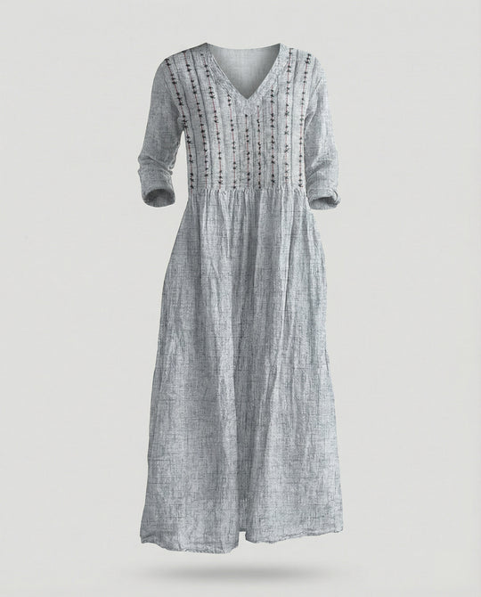 Damen Boho Maxikleid Sommer Leinenoptik