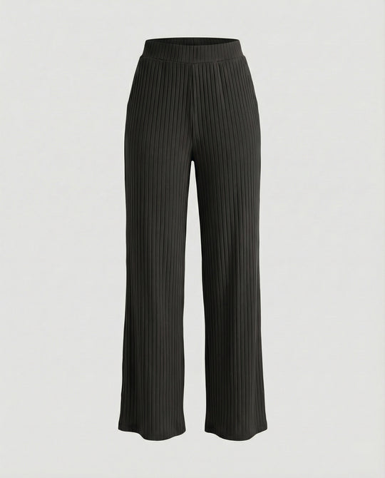 Damen elegante weit geschnittene Sommerhose mit feiner Rippstruktur EB