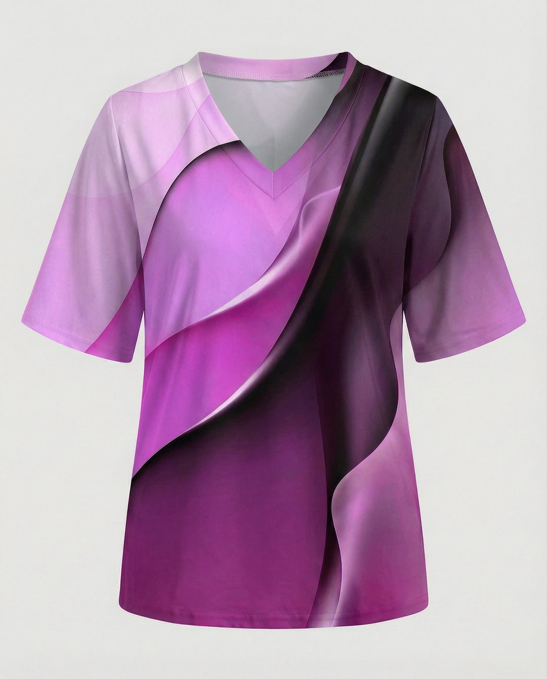 Damen V-Ausschnitt Bluse mit kreativem Wellenmuster EB