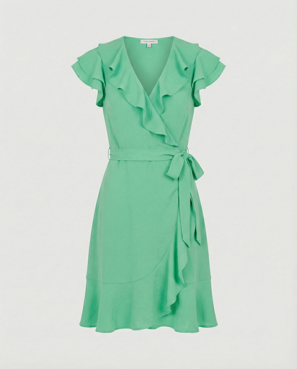 Damen Wickelkleid mit voluminösen Rüschendetails und Taillengürtel EB