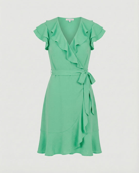 Damen Wickelkleid mit voluminösen Rüschendetails und Taillengürtel EB