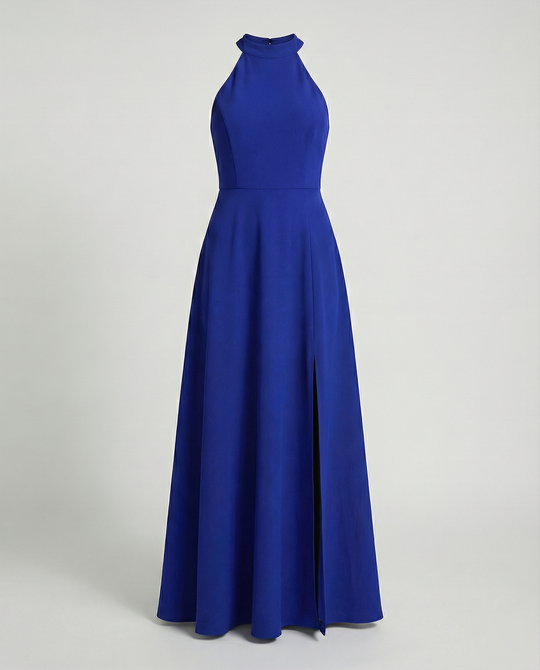 Damen Elegantes Maxikleid mit Seitenschlitzen und hochgeschlossenem Ausschnitt EB