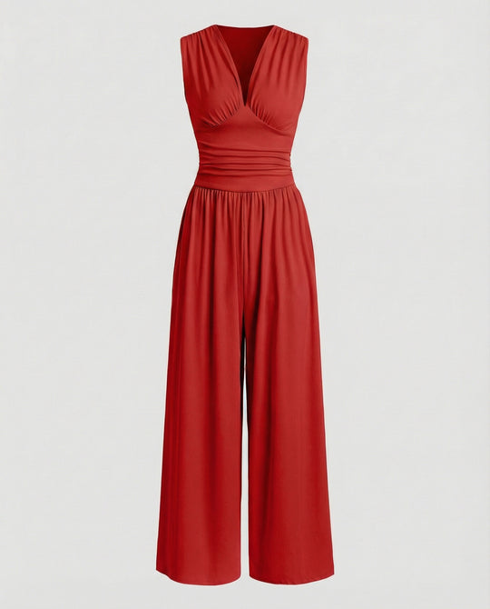Damen Jumpsuit mit schickem V-Ausschnitt und weitem Bein EB