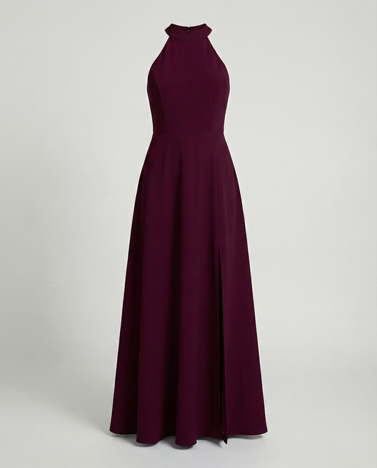 Damen Elegantes Maxikleid mit Seitenschlitzen und hochgeschlossenem Ausschnitt EB