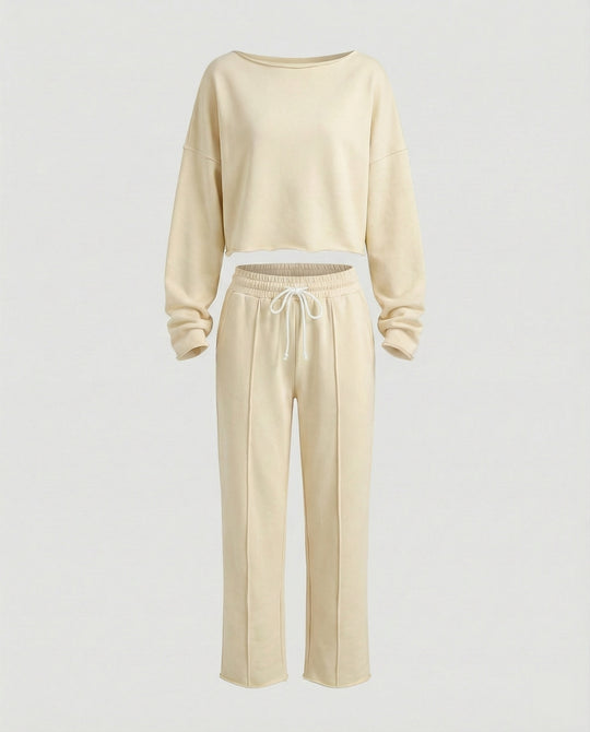Damen Casual Sweatshirt und weit geschnittene Hose Set EB