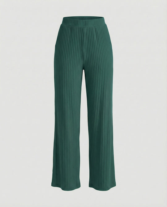 Damen elegante weit geschnittene Sommerhose mit feiner Rippstruktur EB