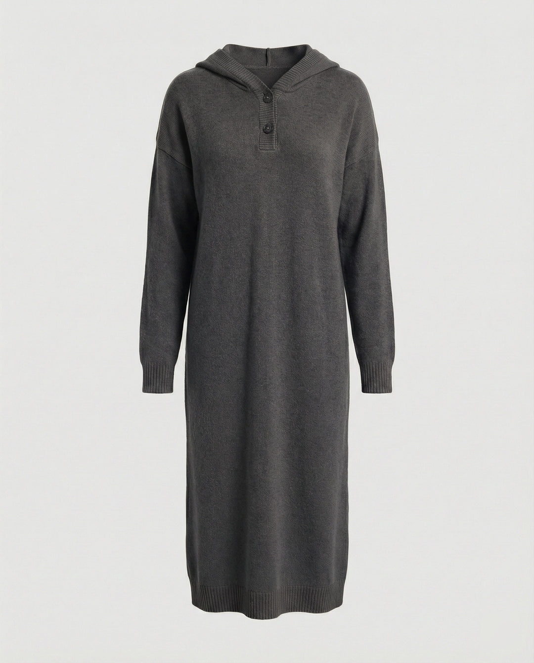 Damen Hoodie-Kleid aus weichem Strickmaterial mit Knopfleiste und Kapuze EB