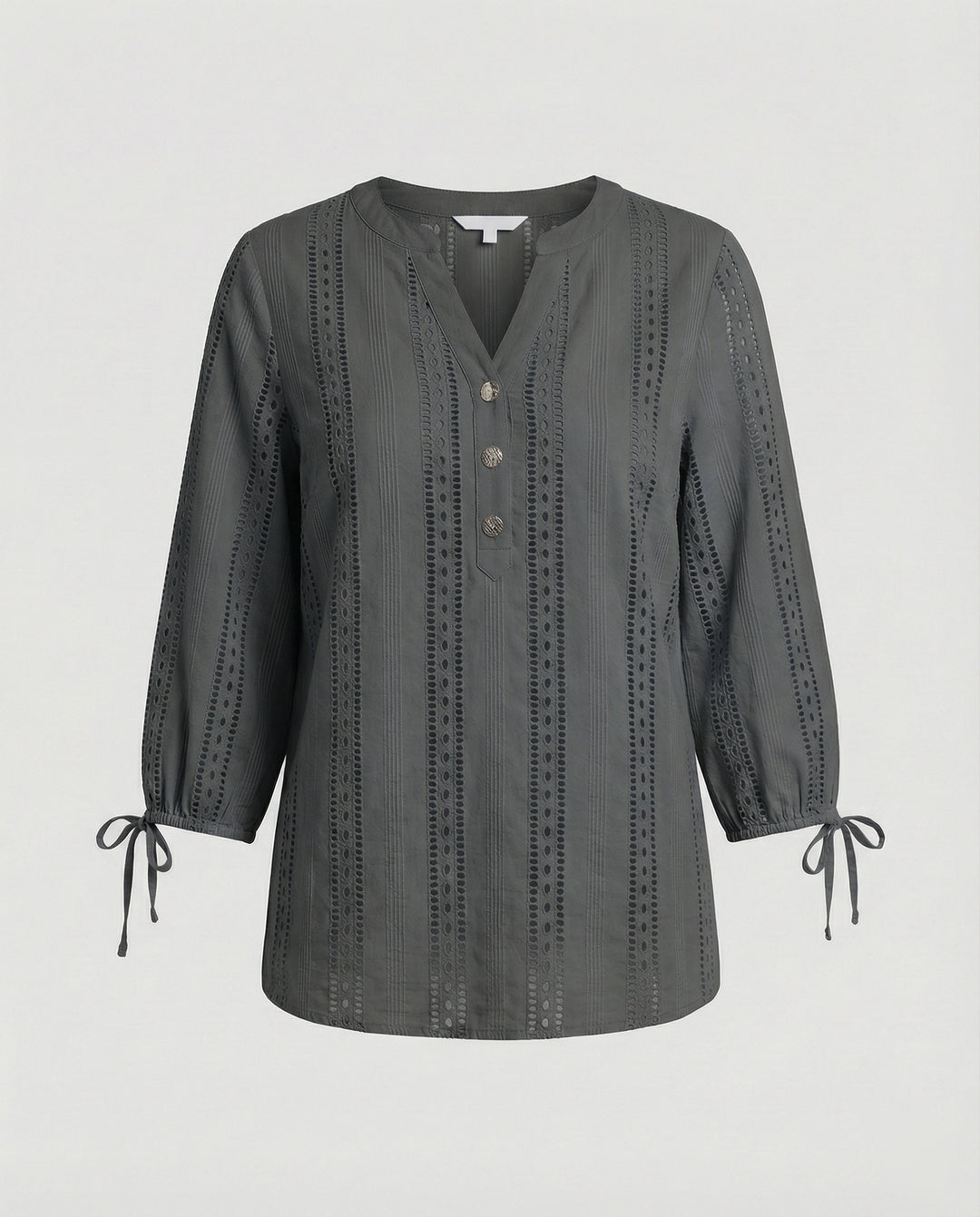Damen Modisches Blusenshirt mit Spitzendetails und Knopfleiste EB