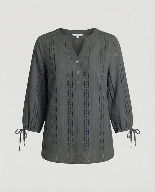 Damen Modisches Blusenshirt mit Spitzendetails und Knopfleiste EB