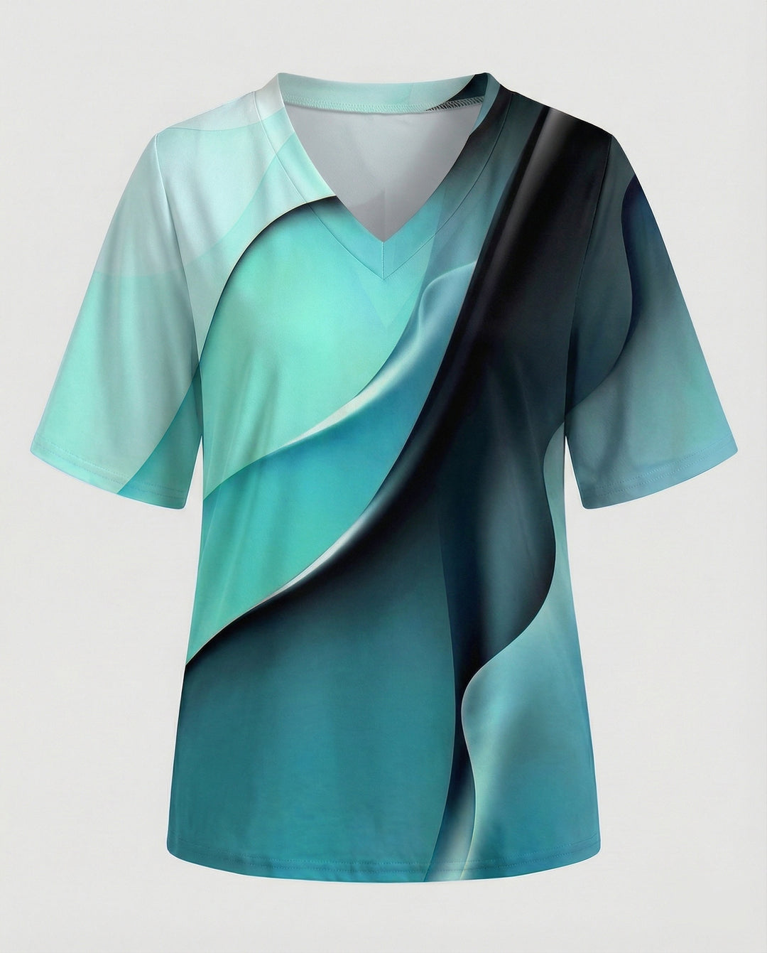 Damen V-Ausschnitt Bluse mit kreativem Wellenmuster EB