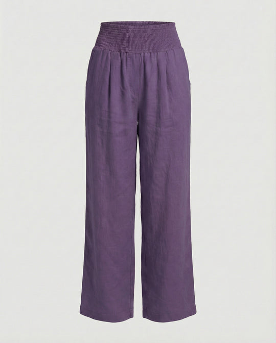 Damen Luftige Leinenhose mit elastischem Bund und Weitschnitt EB