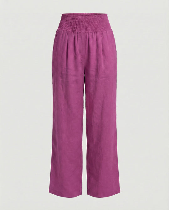 Damen Luftige Leinenhose mit elastischem Bund und Weitschnitt EB