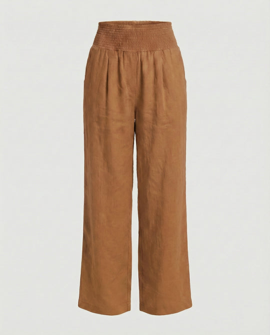 Damen Luftige Leinenhose mit elastischem Bund und Weitschnitt EB