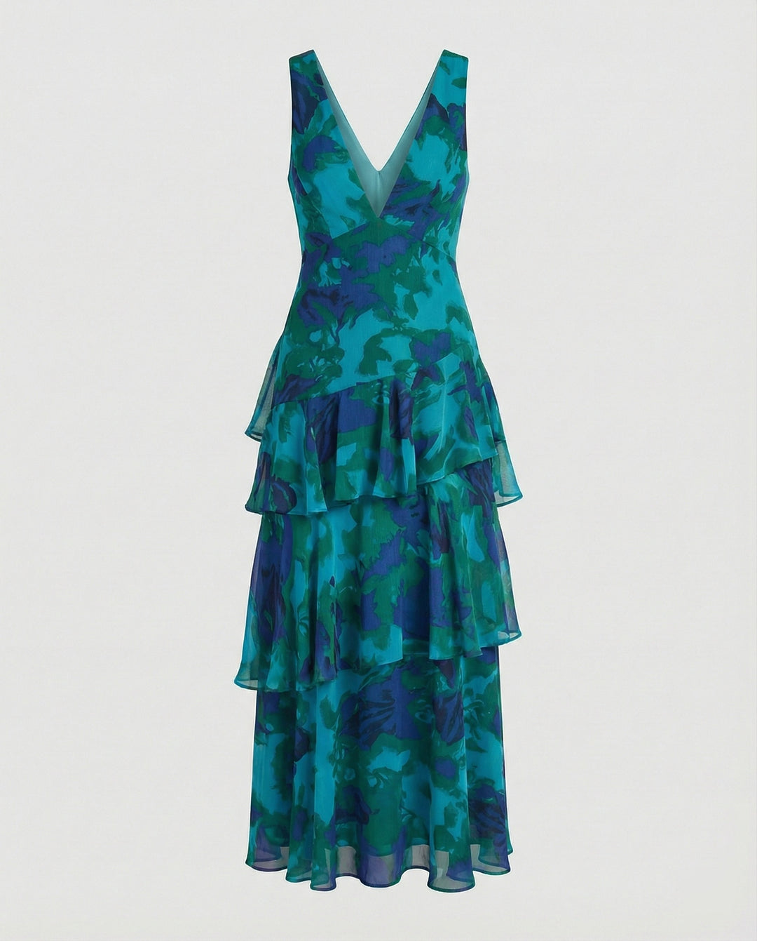 Maxikleid mit Rüschen und tiefem Ausschnitt