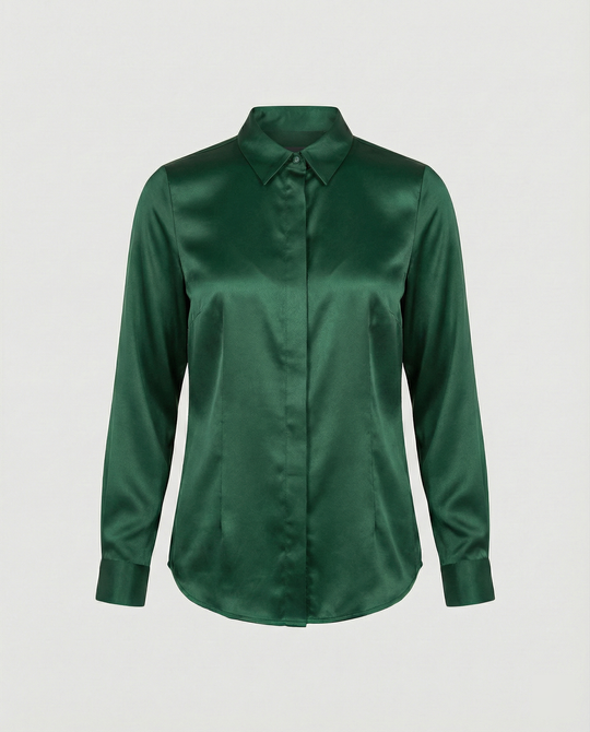 Damen Satin-Bluse mit klassischem Kragen EB