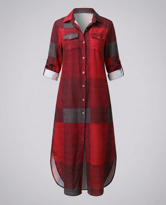 Freizeitkleid Damen Hemdblusenkleid Schlitz