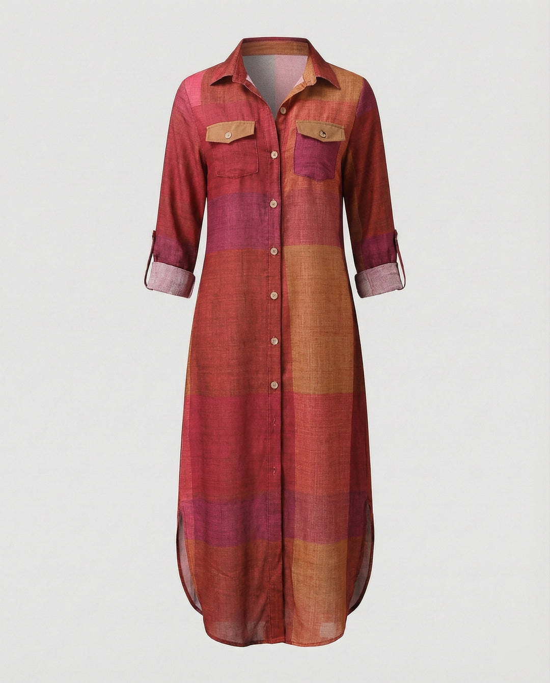 Freizeitkleid Damen Hemdblusenkleid Schlitz