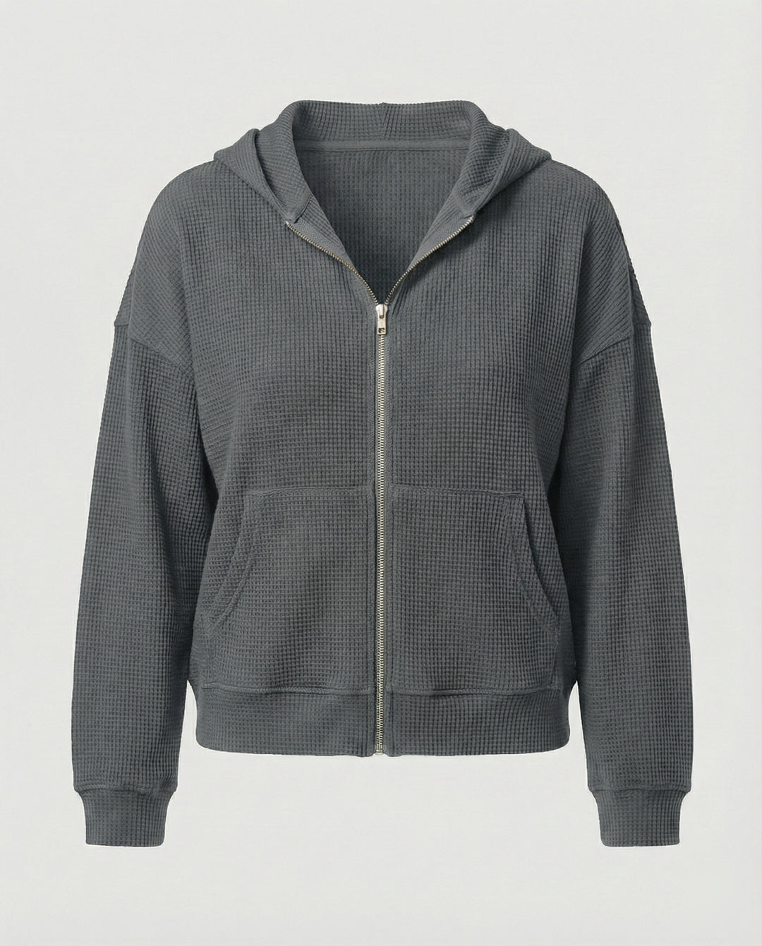 Damen lässige Waffle-Hoodie Jacke mit Reißverschluss EB