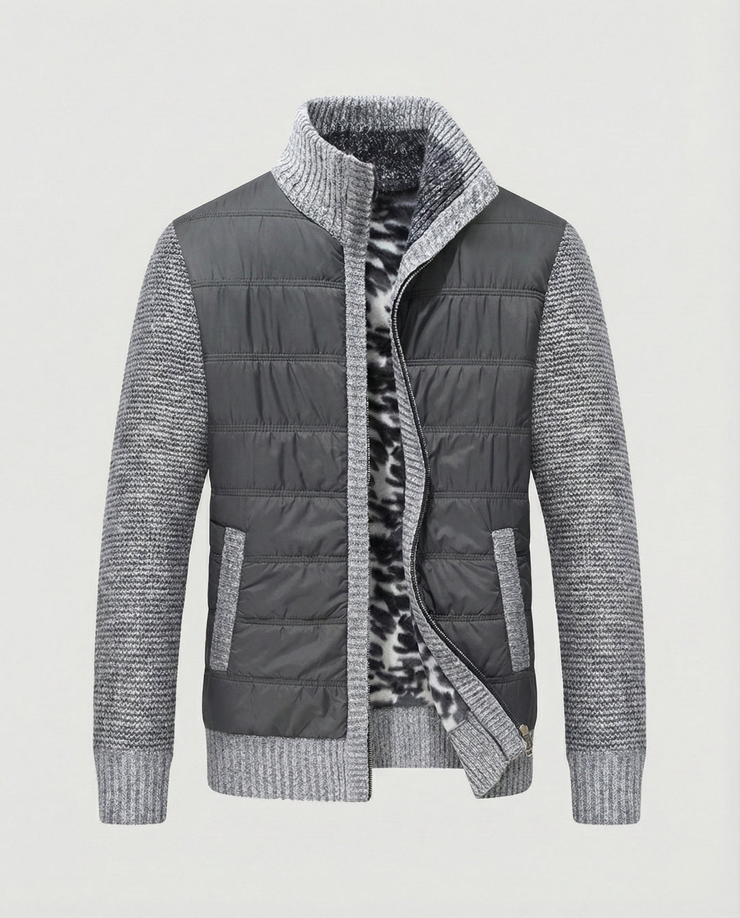 Herren Hybridjacke mit Kunstleder-Elementen