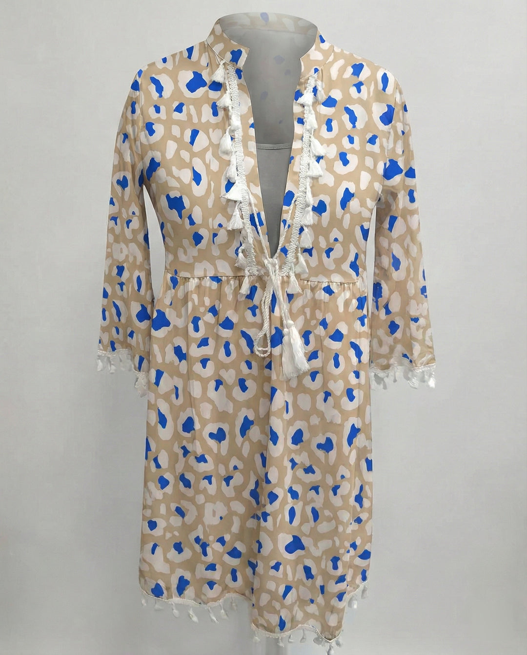 Damen Strandkleid mit hohem Kragen und romantischem Blumenmuster EB