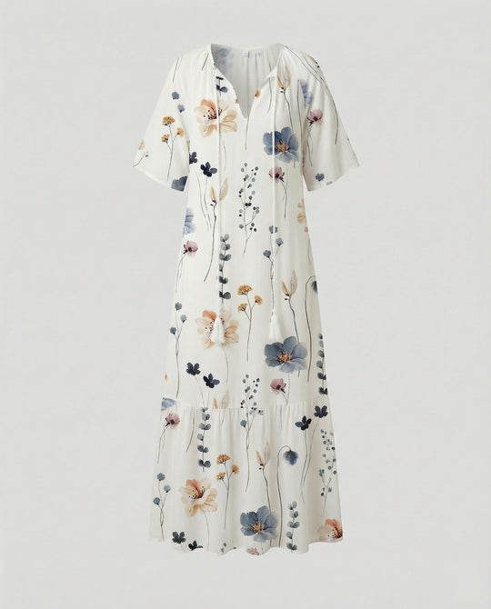 Boho Maxikleid Damen Kordelzug