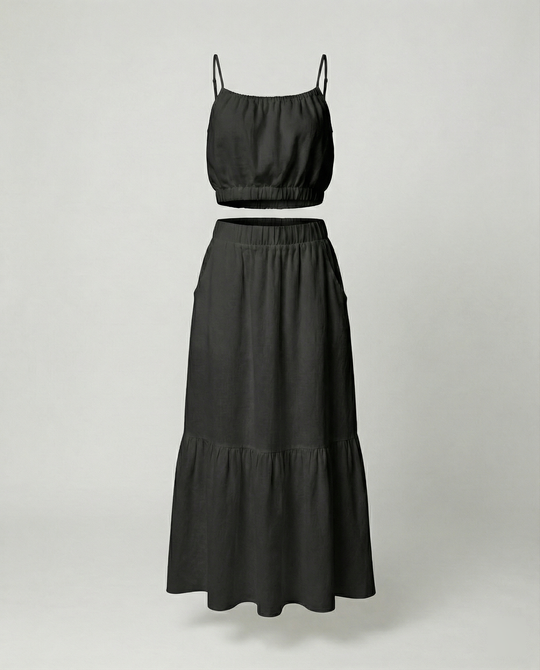 Damen Sommerliches Zweiteiler-Kleid mit fließendem Schnitt und praktischen Taschen EB