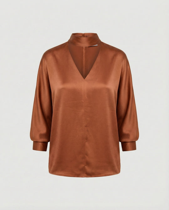 Damen Satinbluse elegant mit Stehkragen