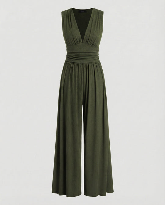 Damen Jumpsuit mit schickem V-Ausschnitt und weitem Bein EB