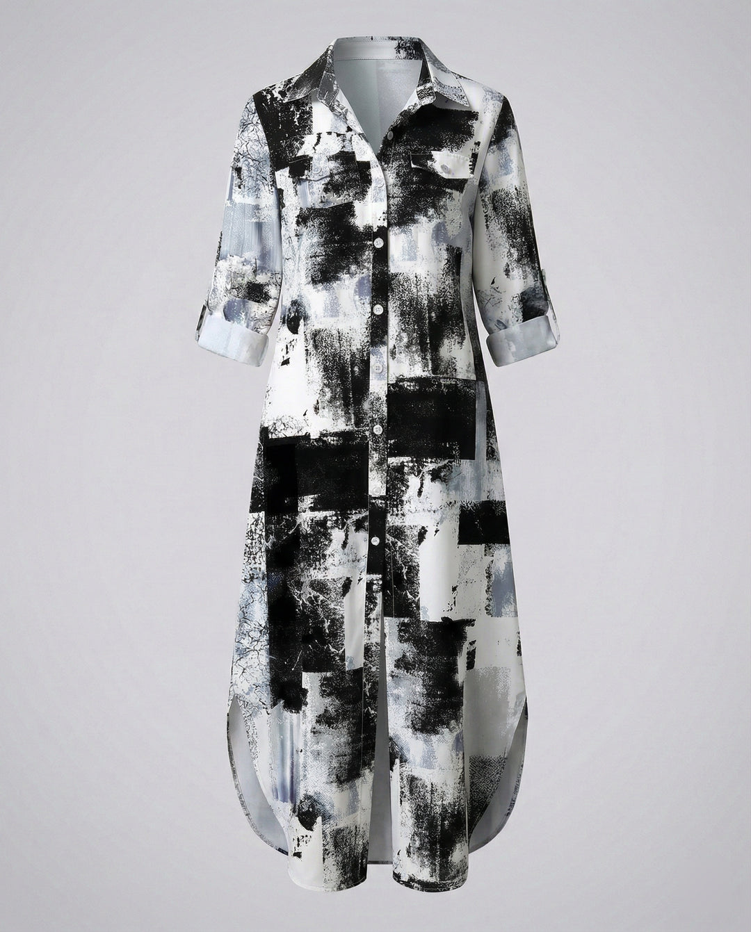 Freizeitkleid Damen Hemdblusenkleid Schlitz