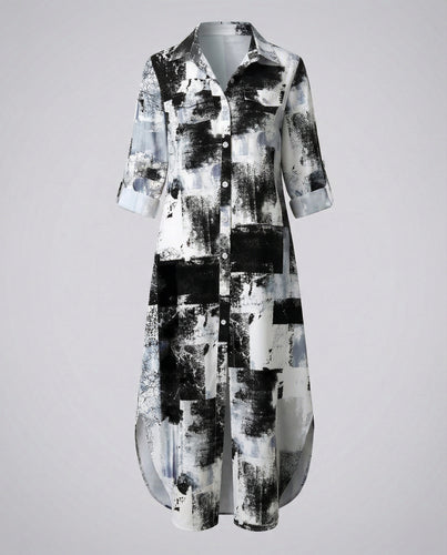 Freizeitkleid Damen Hemdblusenkleid Schlitz
