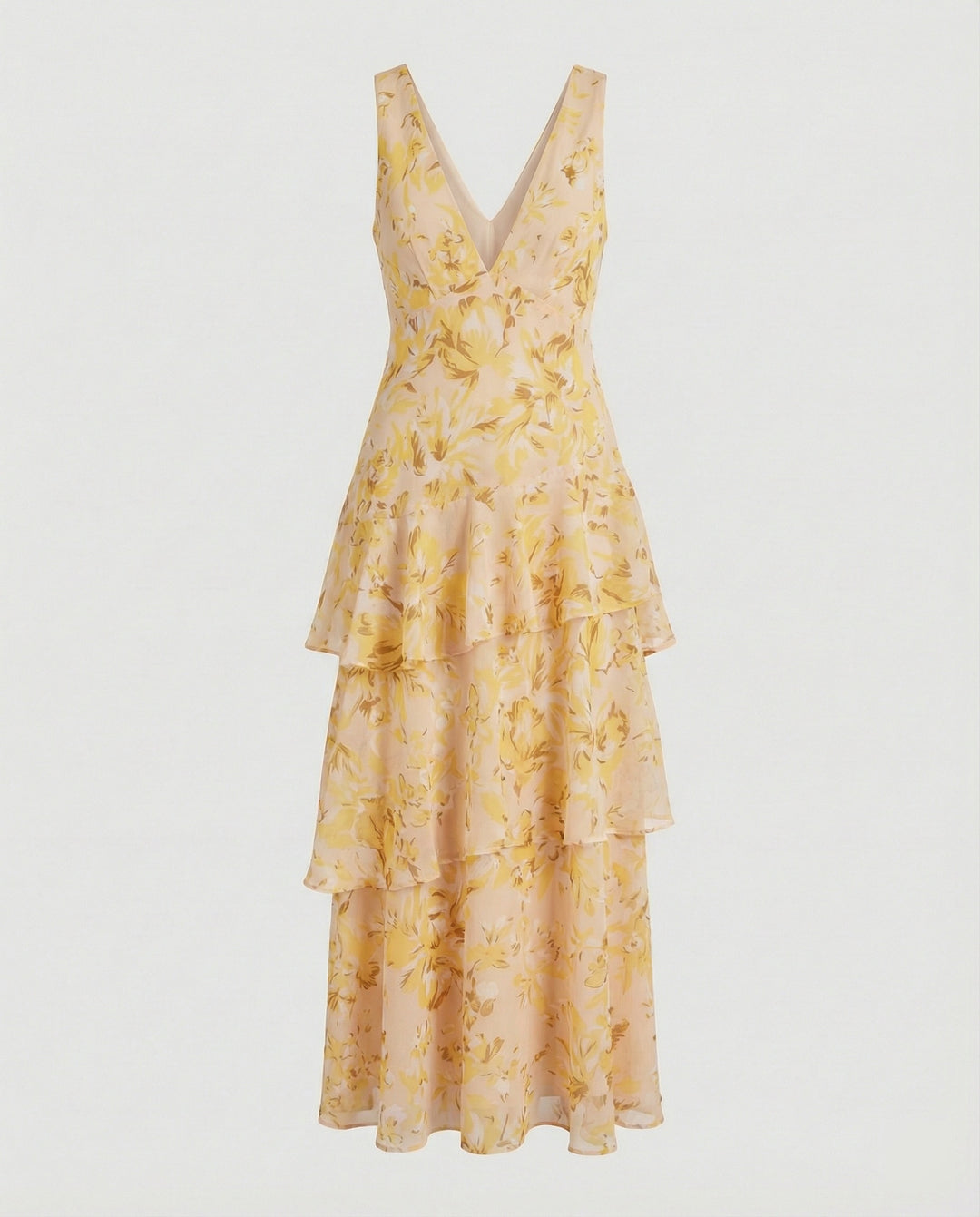 Maxikleid mit Rüschen und tiefem Ausschnitt
