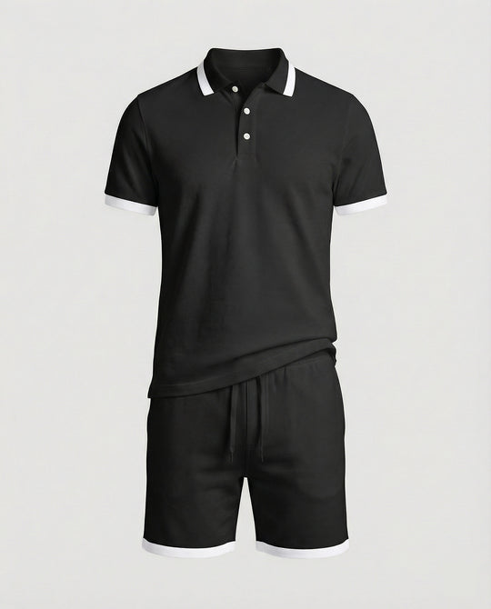Herren Sportliches Polo- und Shorts-Set mit Kontraststreifen EB