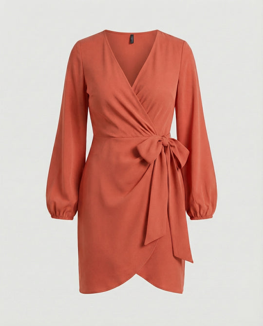 Damen Wickelkleid mit voluminösen Ärmeln und elegantem Taillengürtel EB