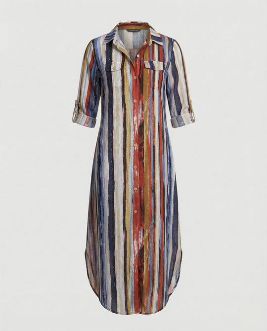 Freizeitkleid Damen Hemdblusenkleid Schlitz