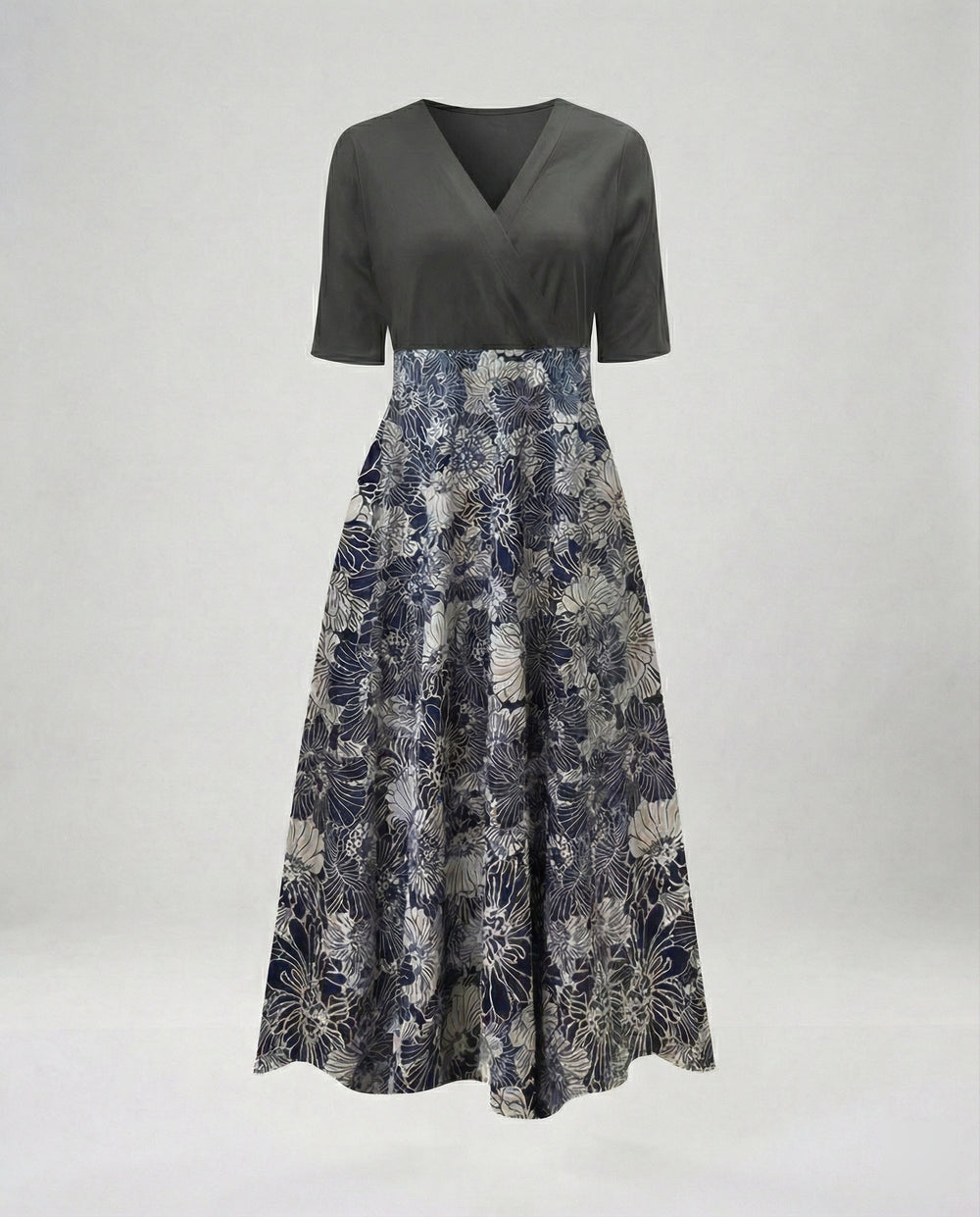 Damen Wickel Maxikleid mit V-Ausschnitt