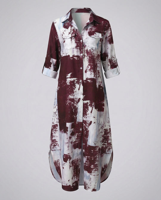 Freizeitkleid Damen Hemdblusenkleid Schlitz