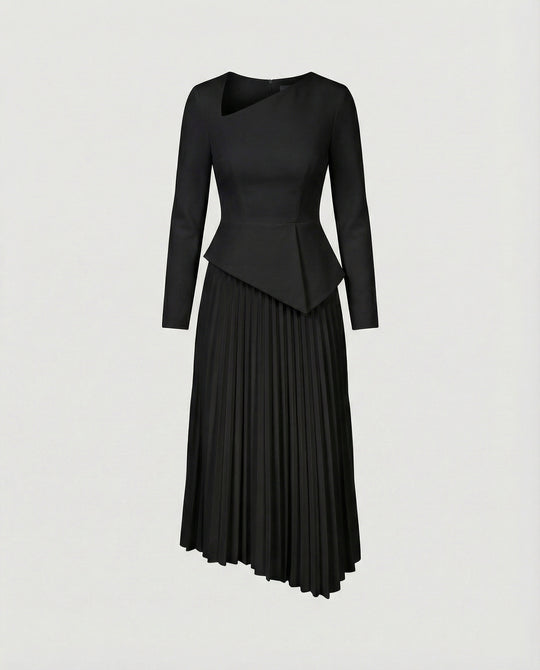 Damen Midikleid asymmetrisch mit Schößchen