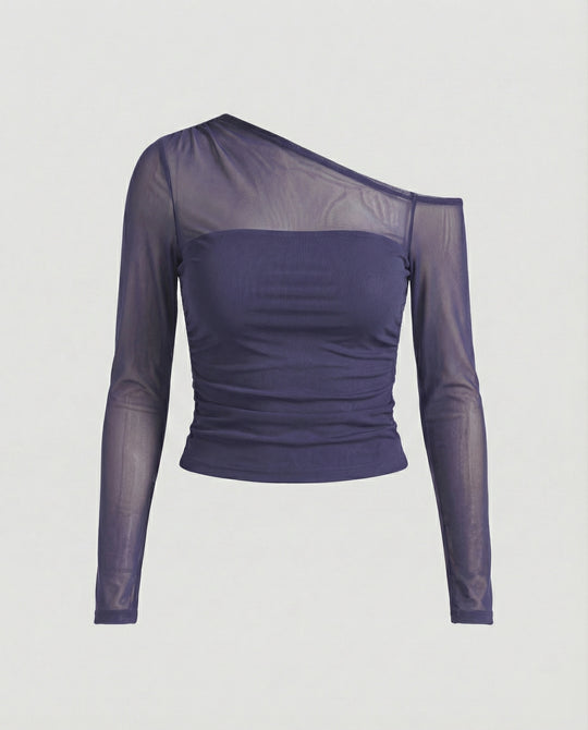 Damen Elegantes asymmetrisches Oberteil mit schulterfreiem Design und Raffung EB