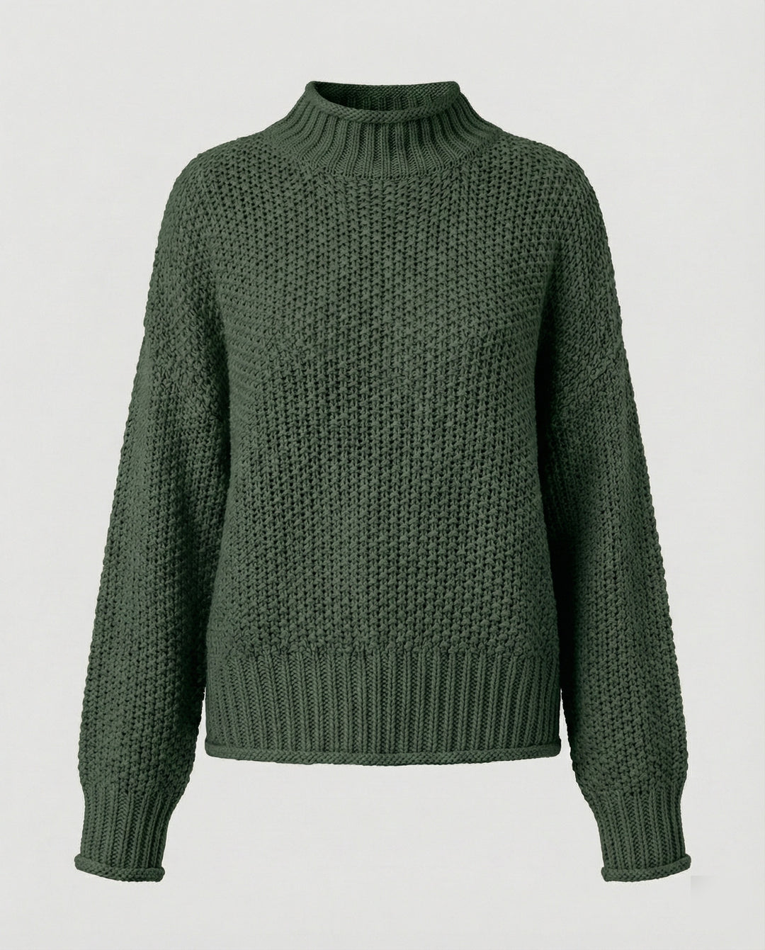 Damen kuscheliger Strickpullover mit hohem Kragen und weit geschnittenen Ärmeln EB