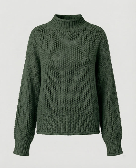 Damen kuscheliger Strickpullover mit hohem Kragen und weit geschnittenen Ärmeln EB