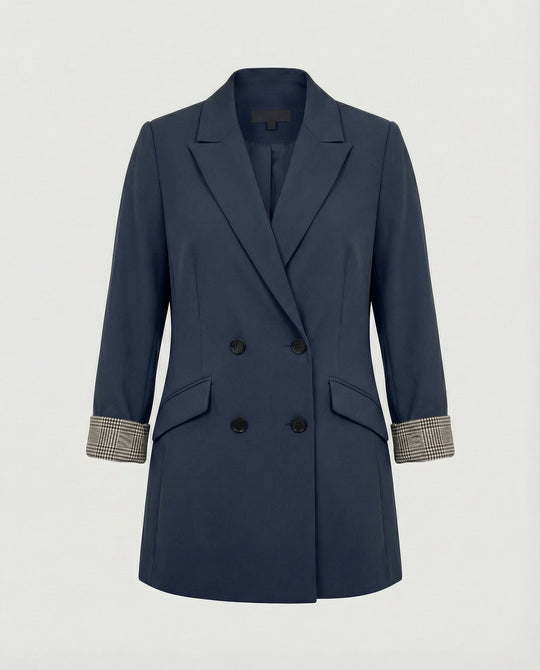 Damen Doppelreihiger Blazer mit kontrastierenden Ärmelaufschlägen EB