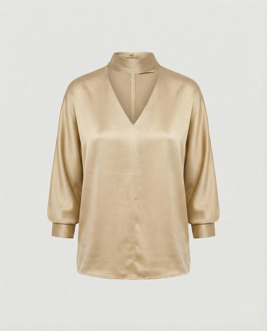 Damen Satinbluse elegant mit Stehkragen