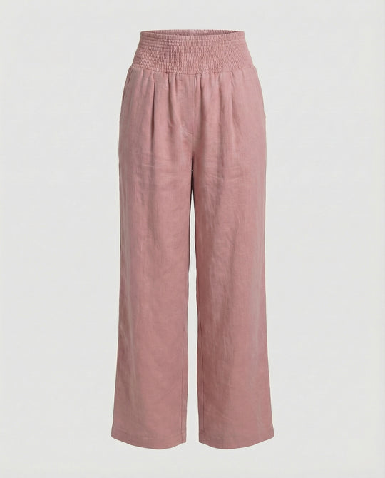 Damen Luftige Leinenhose mit elastischem Bund und Weitschnitt EB