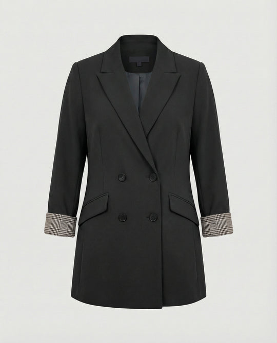 Damen Doppelreihiger Blazer mit kontrastierenden Ärmelaufschlägen EB