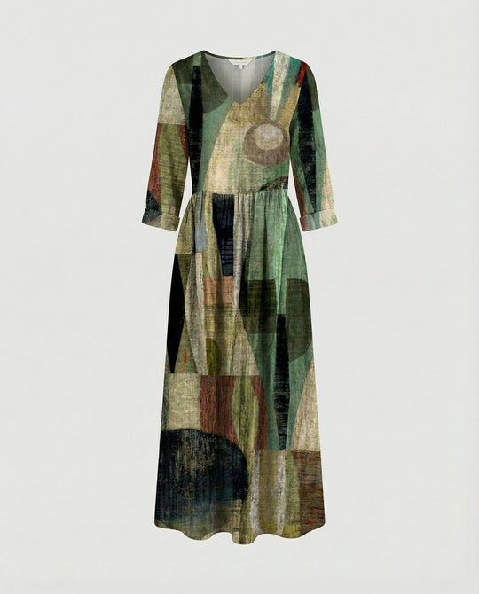Damen Boho Maxikleid Sommer Leinenoptik