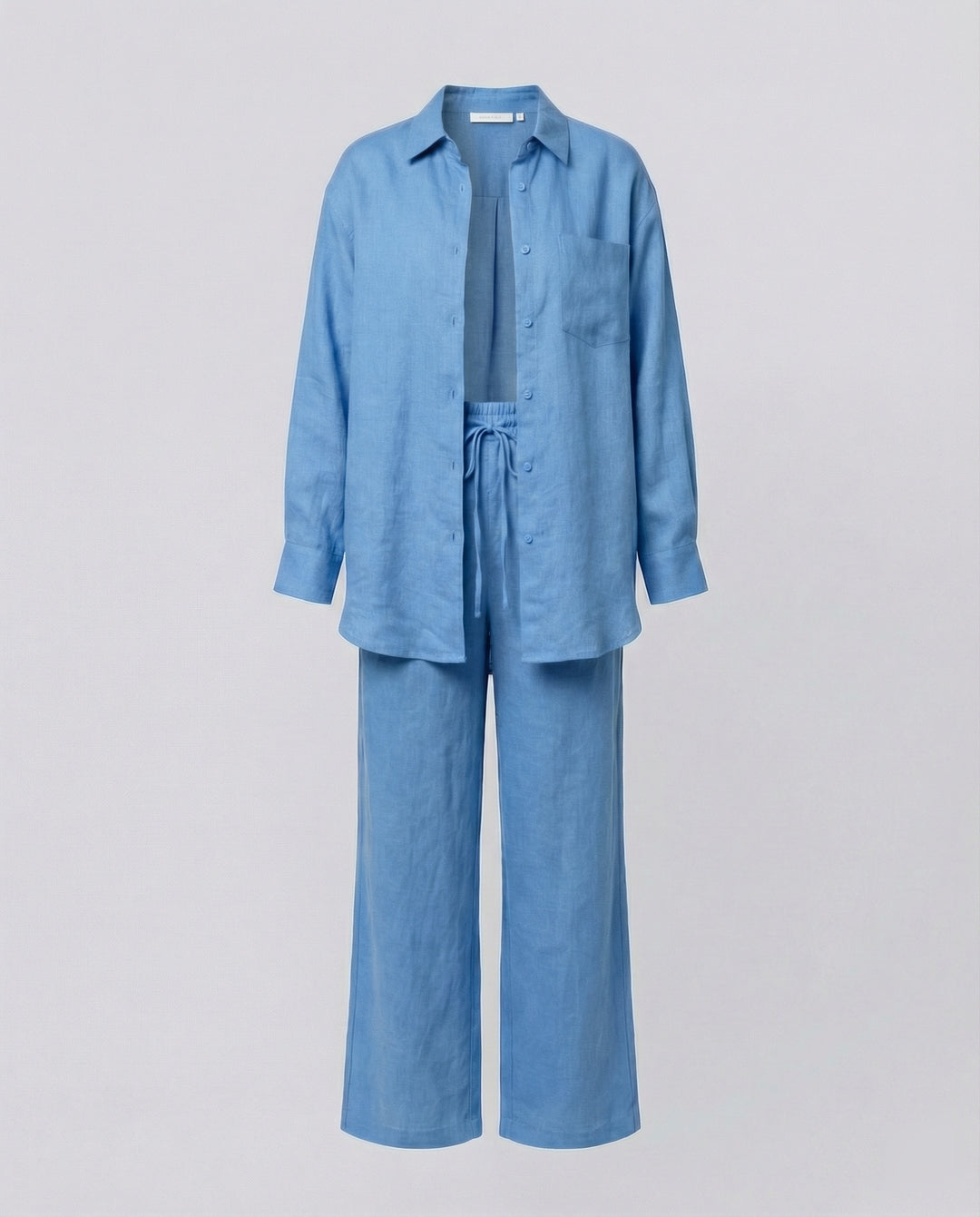 Damen Lässiges Leinen-Outfit mit weit geschnittenem Hemd und lockeren Hosen EB