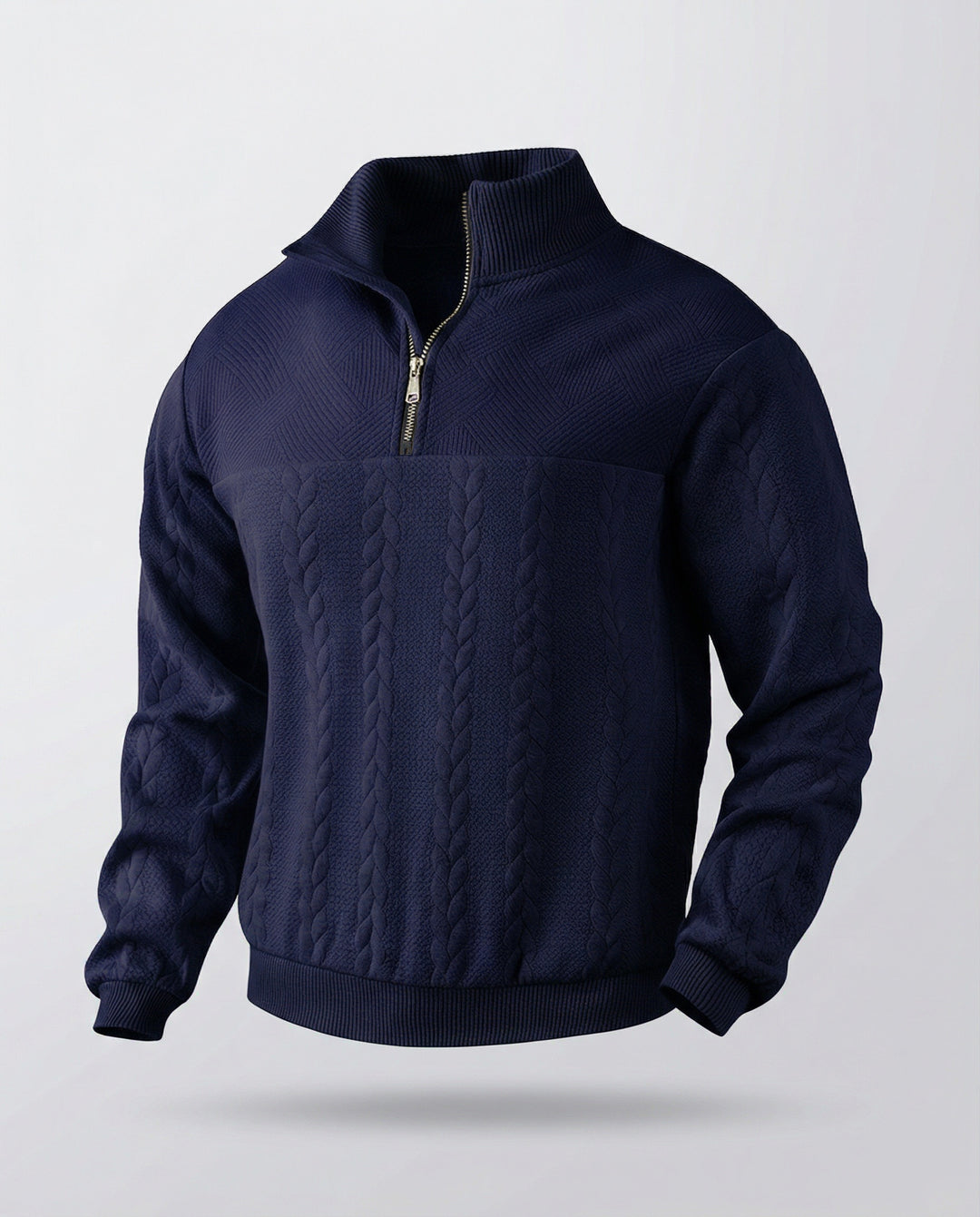 Herren Strickpullover mit hohem Kragen und modernem Reißverschluss EB