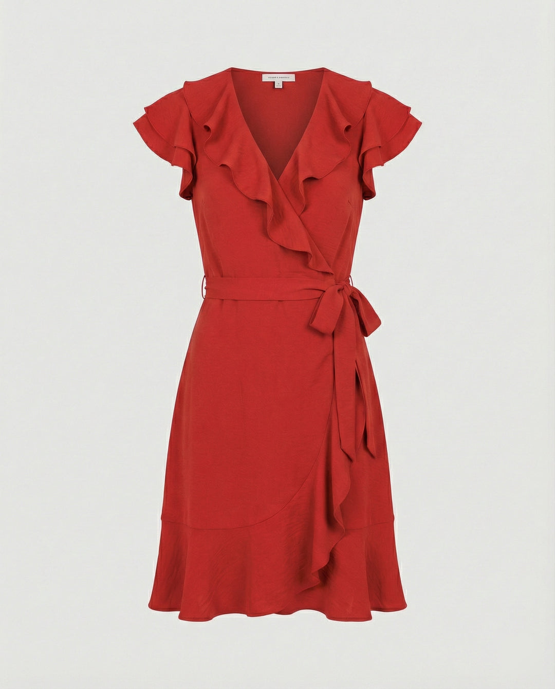Damen Wickelkleid mit voluminösen Rüschendetails und Taillengürtel EB