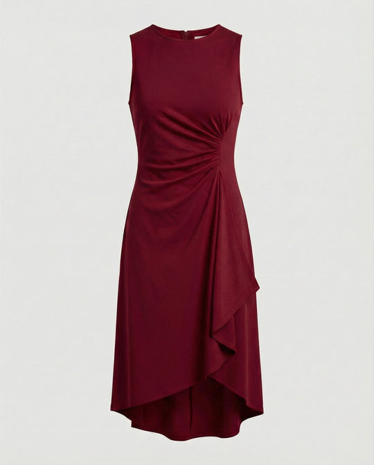 Damen ärmelloses Wickelkleid mit asymmetrischem Saum und Raffungen EB